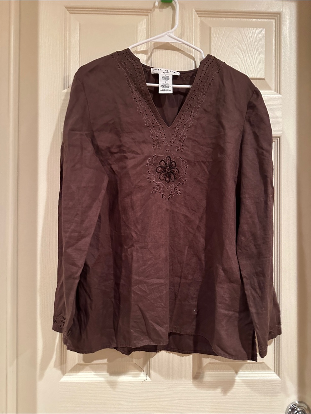 Josephine Chaus Brown V-Neck Embroidered Tunic